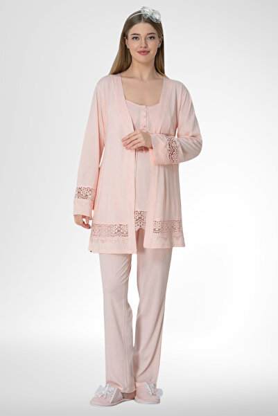 Mecit Pijama Mecit 1525 Powder Maternity Pajama Set with Dressing Gown
