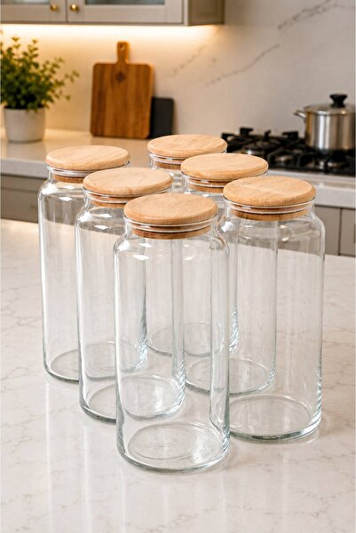 Tercih Home Large Size 6-Piece Vacuum Glass Jar Set with Bamboo Lids Multi-Pu...