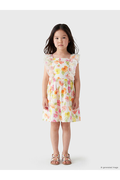 LC Waikiki Trendlucky Girl's Dress with Ruffles and Floral Print with Difference