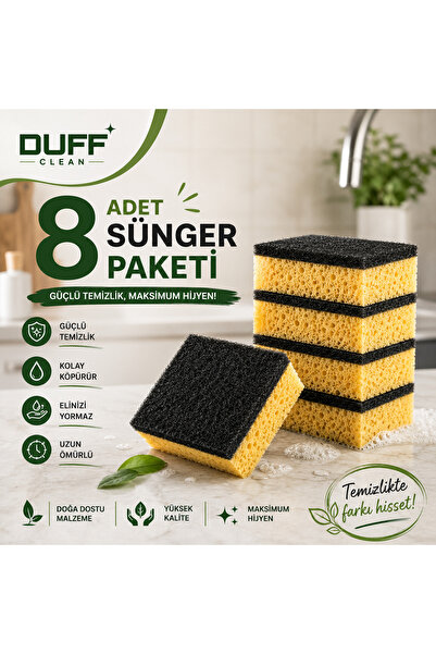 DUFF CLEAN 8 Pieces of Fiber Flat Dishwashing Sponge Durable Wide-Pore Kitche...