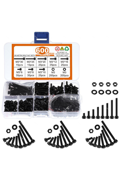 Choice 600pcs 600/750Pcs M3 Screws,12.9 Alloy Steel Nuts and Bolts Kit,Black ...