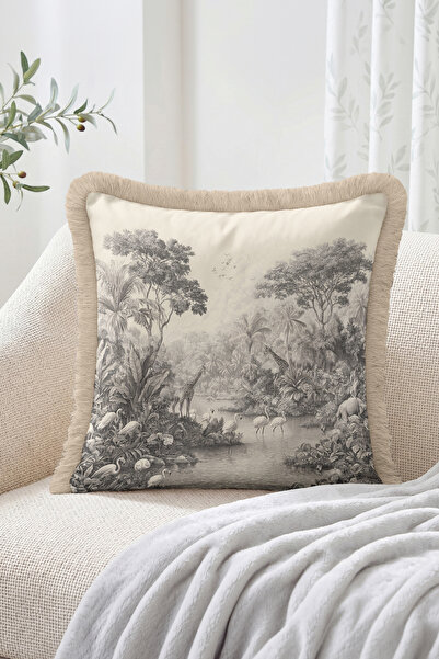 Realhomes Safari Landscape Elephant Giraffe Flamingo and Bird Patterned Beige...