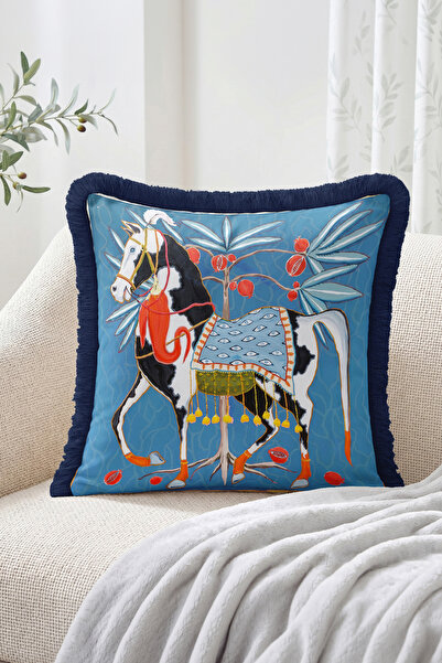 Realhomes Mythological Style Equestrian Figure and Plant Motif Fringed Throw ...