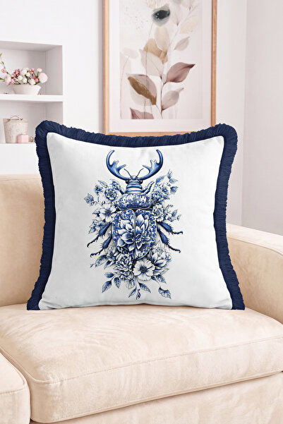 Realhomes Deer Antlers, Insects and Floral Pattern Fringed Throw Pillow Cover...