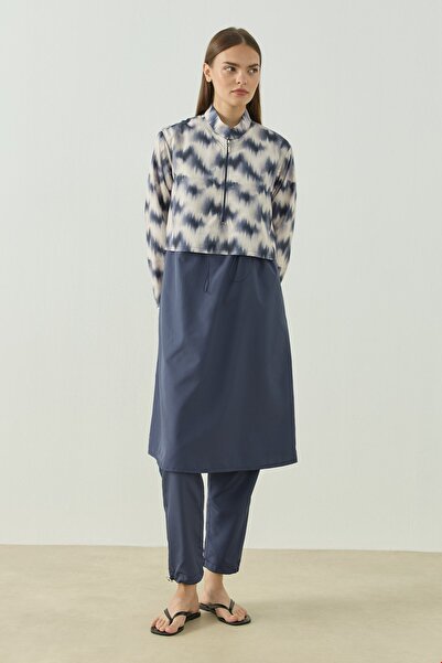 QANU Pattern Tesettür Mayo Tunik Mavi