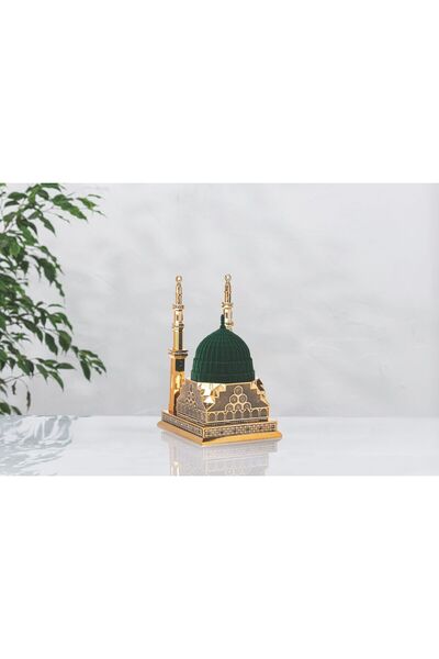 Saatistan Zirkon Taşlı Çift Minareli Mescid-i Nebevi Dekoratif Biblo 15x26 cm