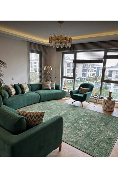 Neşem Halı Boutique EKO HALI Shiraz SHR 02 Green Vintage Desenli Sıcak Renk T...