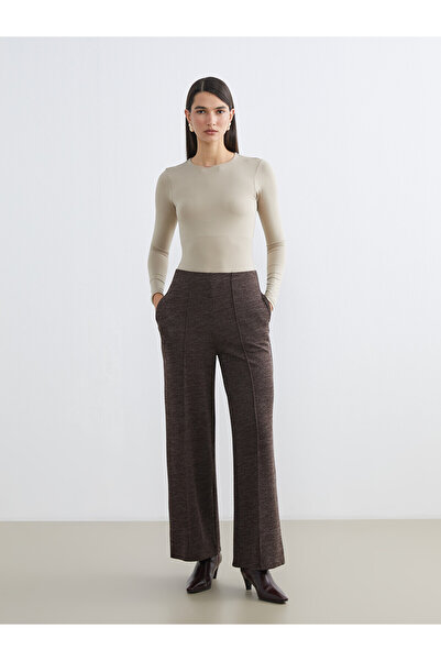 LC Waikiki Lcw Everyday Brown Wide Leg Women's Trousers with Elastic Waist