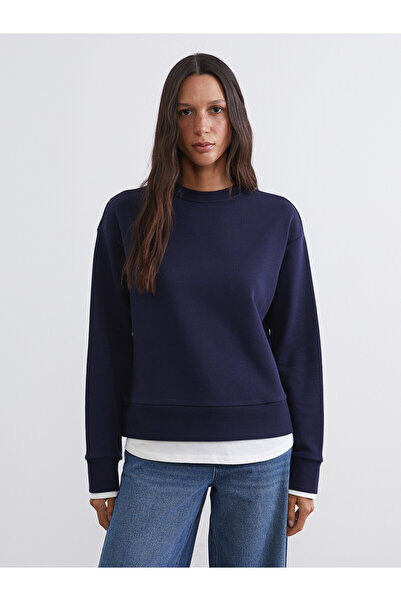 LC Waikiki Alita City Lcw Vision Navy Blue Oval Collar Women's Sweatshirt wit...