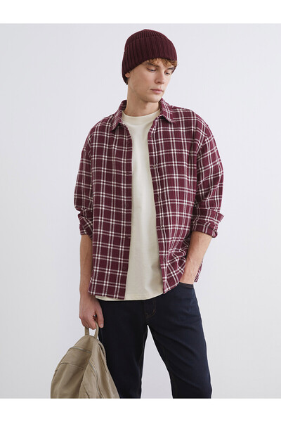 LC Waikiki Xside Burgundy Regular Fit Plaid Men's Shirt