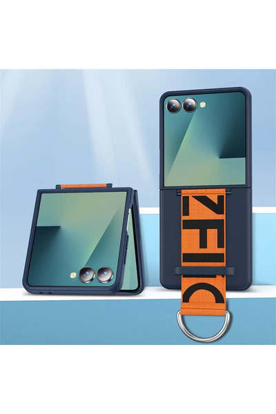 Choice3 حافظة هاتف فاخرة باللون الأزرق البرتقالي لهاتف جالاكسي Z Flip7 مع حزا...