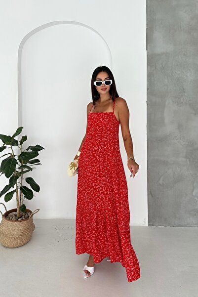 Noi Belis Floral Patterned Strappy Maxi Length Woven Dress Ss26El0051