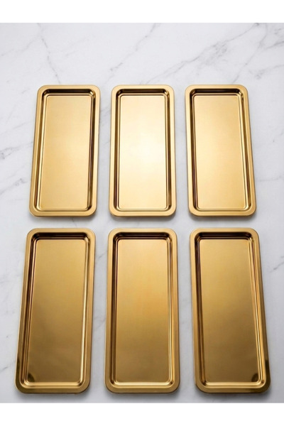 SEVA ÇELİK PASLANMAZ ÇELİK GOLD 6 ADET DİKDÖRTGEN MODEL SERVİS VE SUNUM TEPSİSİ