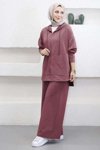 Suede Style 9290 - Stylish and Comfortable 2-Yarn Hooded Casual Women's Set