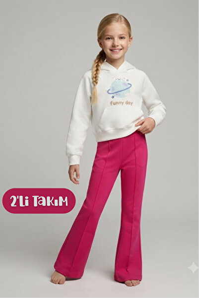 Hilal Akıncı Kids Djevojački dizajn, bela majica sa širokim nogavicama, set o...
