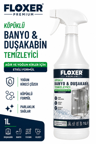 FLOXER Power Köpüklü Banyo & Duşakabin Temizleyici 1 L | Pas & Kireç Temizley...