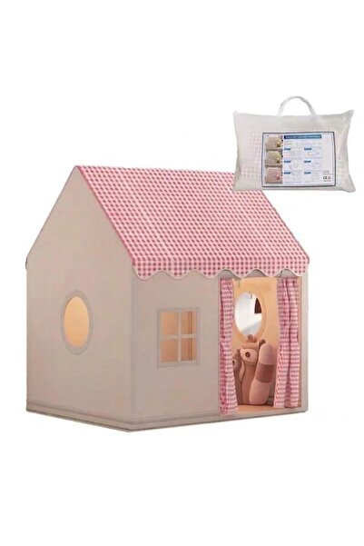 Ayshpek Pembe Pötikareli&Kareli Lüks Çocuk Oyun Çadırı - Büyük Boy Ev Tipi İç...