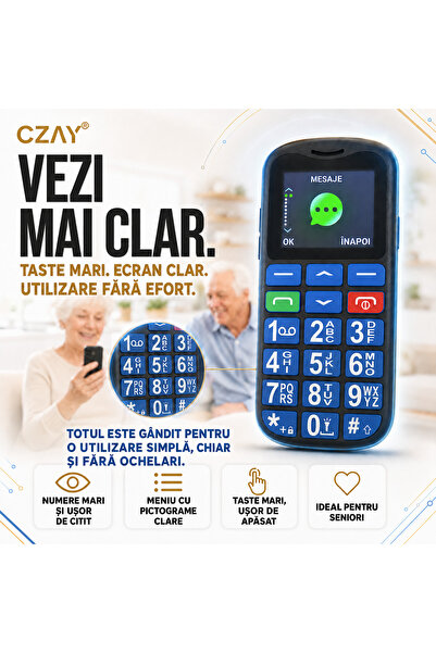 CZAY Telefon Mobil pentru Seniori cu Taste Mari CZAY®,Limba Romana, Volum Put...