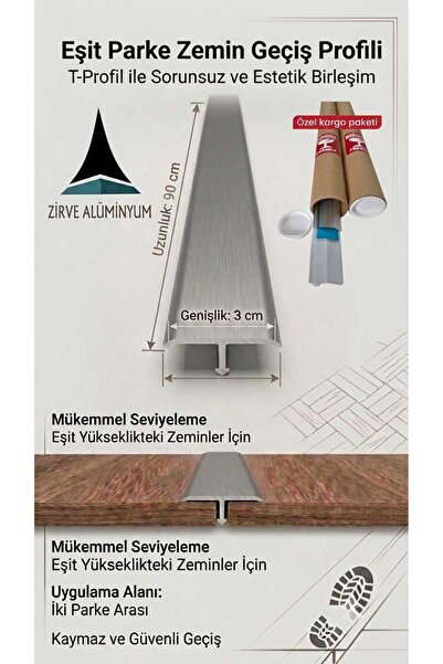 Zirve Alüminyum Kapı Eşik Profili T Model 3 cm x 90 cm'ye Kadar Özel Ölçü Par...