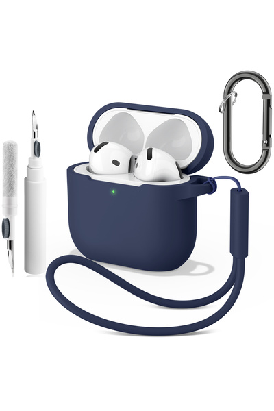 Choice غطاء سيليكون أزرق منتصف الليل لسماعات Airpods 4، غلاف واقي لسماعات الأ...