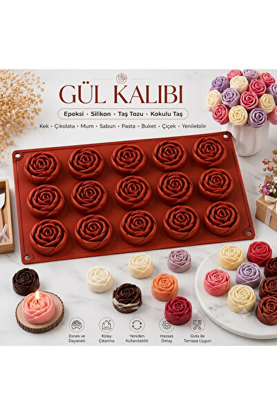 Şenhomee Silikon gül kalıbı kek çikolata mum buz yenilebilir gül buketi kokul...