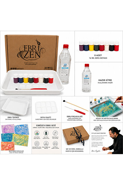 EBRİZEN 8 Renk Ebru Eğitim Seti 16 ml damlalıksız A4 boyutunda