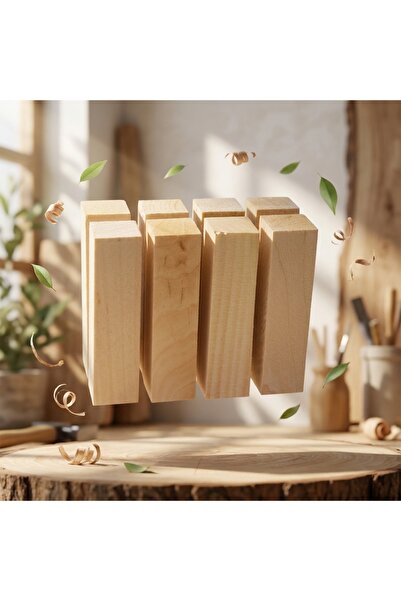 Woody.st 8’li Küçük Ihlamur Ahşap Oyma Blok Seti – 2,5×2,5×10 cm Ahşap Blok