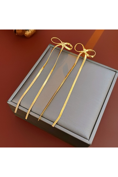 Choice Gold color Fashion Long Tassel Bow Earrings for Women stainless steel ...