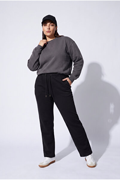 Stil Diva Plus Size Elastic Waist Drawstring Stretch Fabric Sweatpants with P...