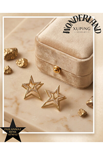 XUPING JEWELRY Yıldız Kadın Küpe - 14K Altın Renginde - Kararmaz - Zirkon Taşlı