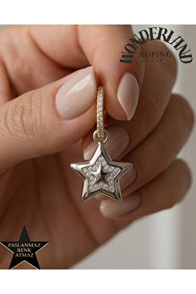XUPING JEWELRY 14K ve Beyaz Altın Renginde Yıldız Kadın Küpe - Kararmaz - Zir...