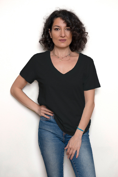 SİSTERS2HC V-Neck Short Sleeve Relaxed Fit Black T-Shirt