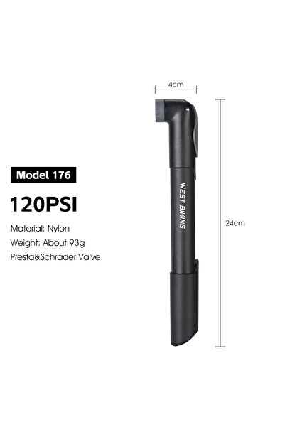 Choice Black 120PSI WEST BIKING Mini Bicycle Pump 120PSI Portable Schrader/Pr...