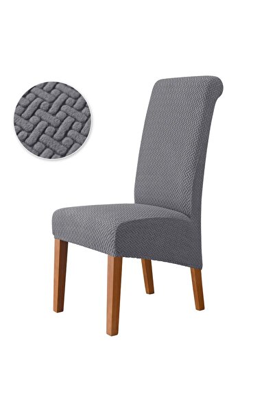 Choice Dark Grey-T Jacquard Chair Cover Stretch XL Size Long Back Dining Chai...