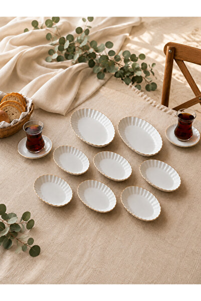 Yaldızlı Oval Kahvaltı Takımı 8 Parça