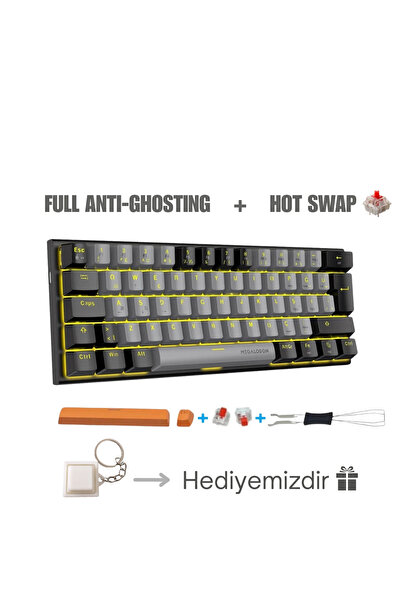 MEGALODON Mini T9 Türkçe Q Mekanik Klavye Red Switch Gamer Oyuncu Klavyesi