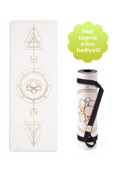 Yogatime Rubber Yoga Mat Golden Line 5mm – Cosmo Beyaz - Hizalama Çizgili Kay...