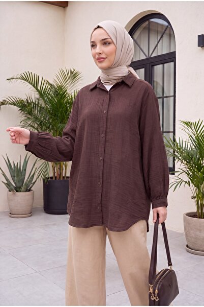 Modamorfo Oval Cut Buttoned Muslin Shirt -K. Coffee