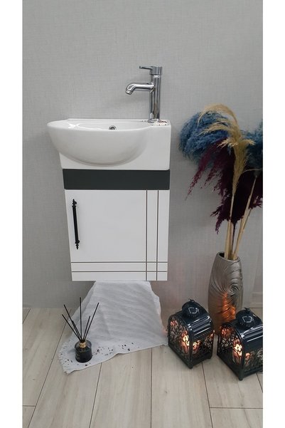 Turkuaz Turkuaz Banyo Ve Tuvalet Mini Köşe Lavabo 28*45 Cm (banyo Dolabı Dahil)