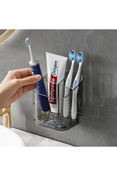 Choice1 Grey Toothbrush Storage Rack Large Capacity Bathroom Wall-Mounted Sto...