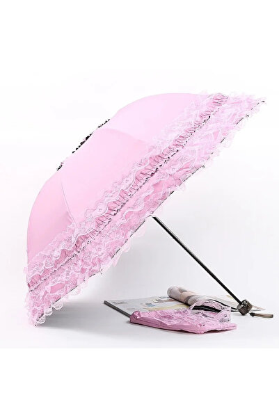 Choice3 Pink 8K Iron Vintage Lace Parasol Foldable Gothic Lolita Umbrella Rai...