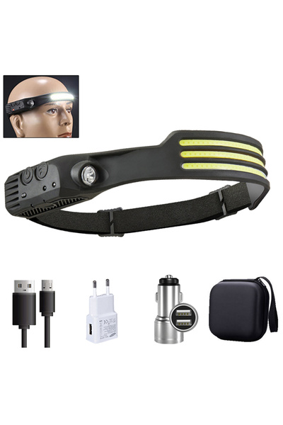 Choice8 Set COB LED Headlamp Induction Head Lamp Built-in Battery USB Recharg...