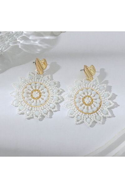 Choice White Boho Trendy Irregular Heart Sunflower Seed Beads Drop Earrings f...