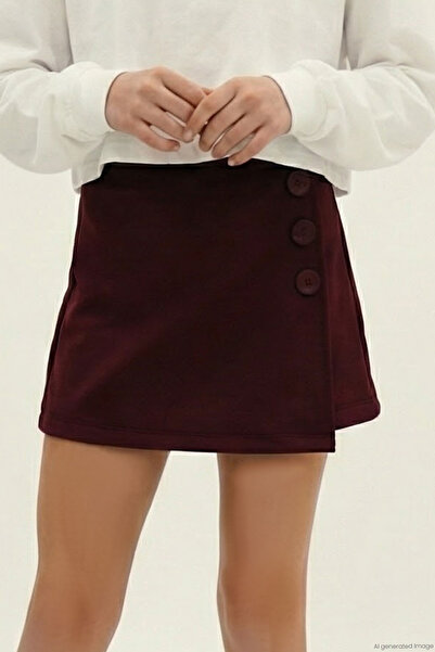 Breeze Girl's Shorts Skirt Button Accessory Elastic Waist 6-12 Years, Burgundy
