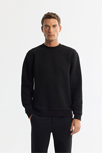 Avva Men's Black Crew Neck Printed Elastane Regular Fit Sweatshirt A42Y1275