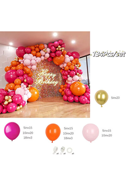 Choice Other Set 1 134PCS Pink and Orange Balloon Arch Kit Metallic Gold Late...
