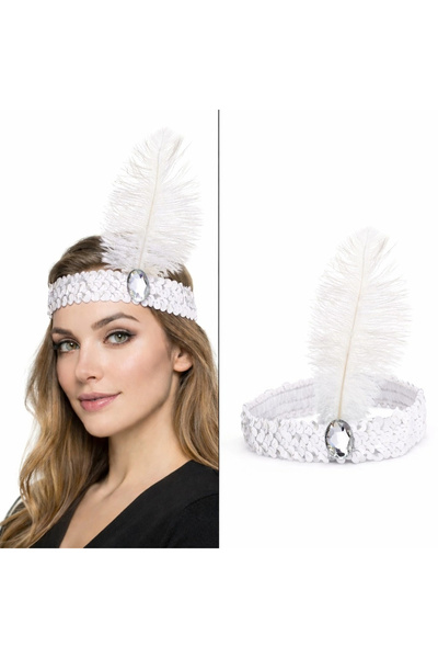 Go İthalat White Feather Retro Charleston Hairband - 70S-80S-90S Party Crown ...