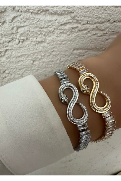 MAT STORE Steel Zircon Stone Infinity Snake Model Bracelet 18-21 cm