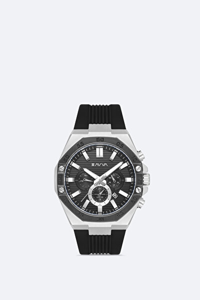 Avva Men's Black - Silver Gift Boxed Silicone Cord Wristwatch B009043