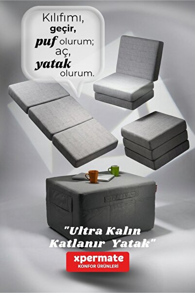 XPERMATE Katlanır Sünger Yatak 14 cm Ultra Kalın Yer Yatağı Misafir Kamp Kara...